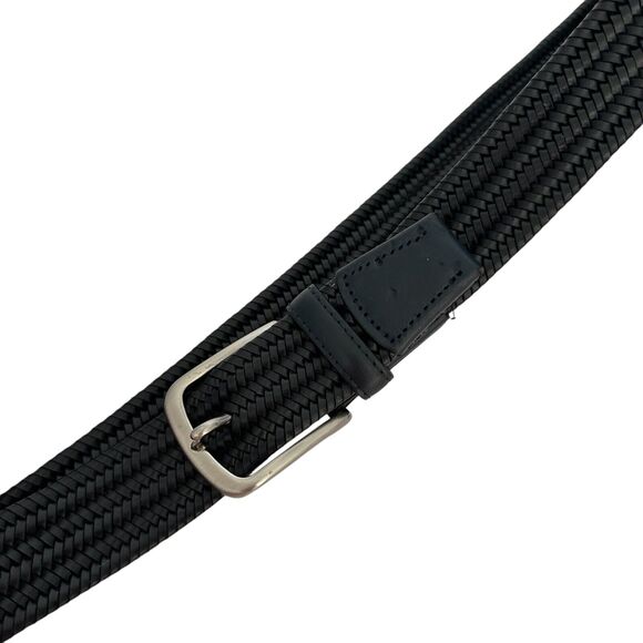 Paul Stuart stretch leather woven Navy Blue Silver Buckle 32 Spain